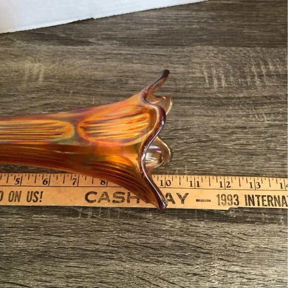 Vtg Marigold Carnival Glass Swung Vase - Picture 11 of 11